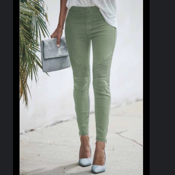 NWOT Beulah Army Green Moto Jeggings - Picture 1 of 8
